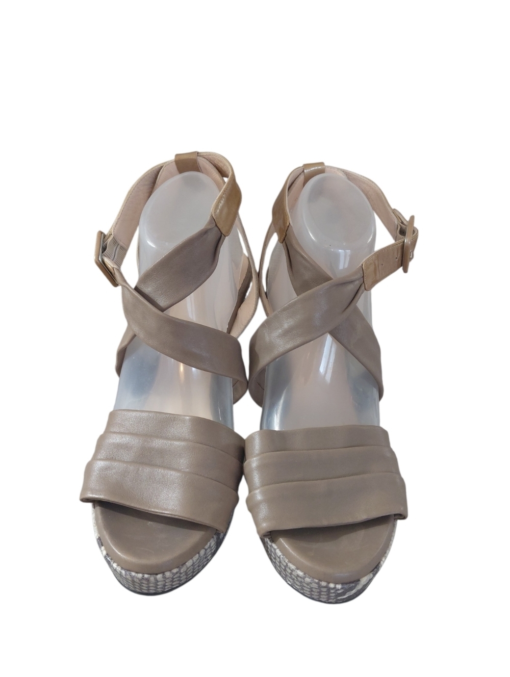 Aquatalia Taupe Snake Skin Crisscross Ankle Strap Sandals Size 11 — image 2 of 8